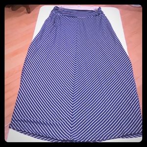Blue and white vertical stripe skirt